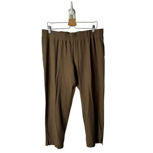 Eileen Fisher Brown Washable Stretch Crepe Pull On Cropped Ankle Pants Large